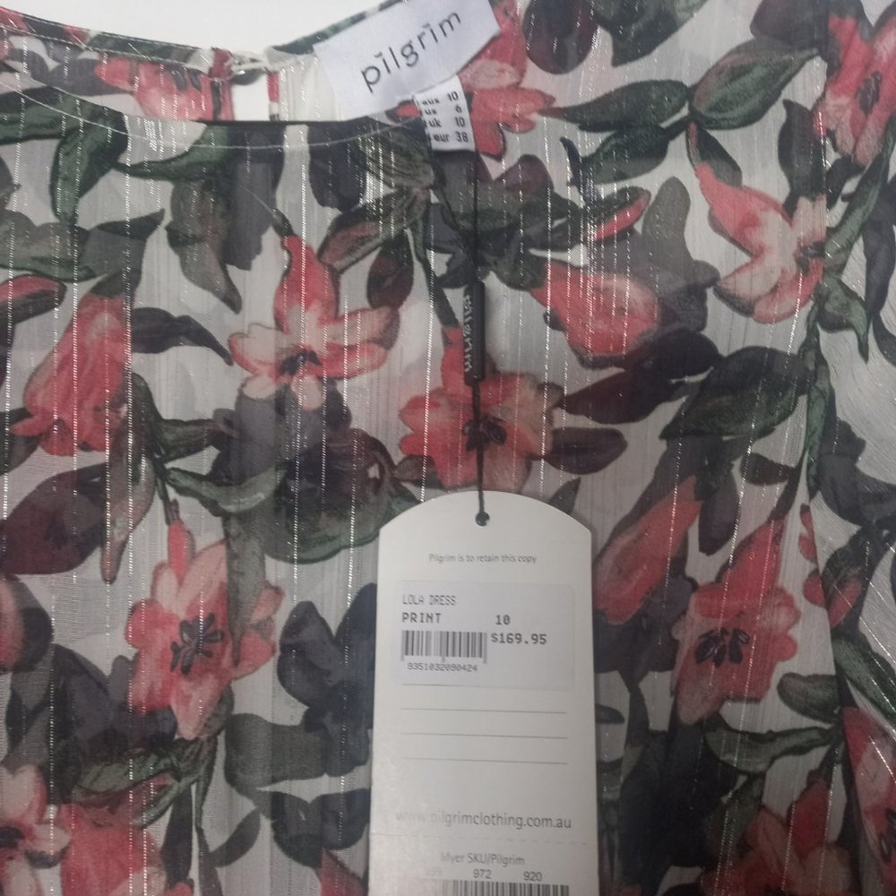 NWT Pilgrim Lola mini dress ruffles, sheer fabric, long sleeves, open back (10) - Picture 3 of 9